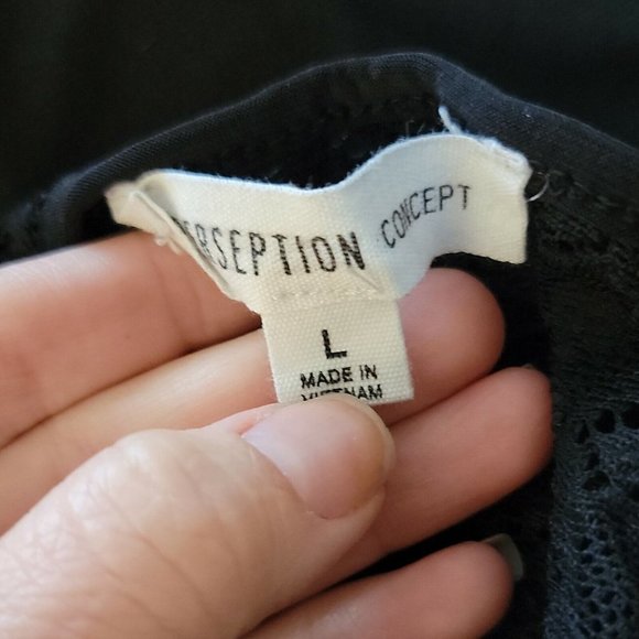 Perception Concept Cute Stretchy Shirt Blouse ~ Sz L ~ Black ~ Short Sleeve - Picture 5 of 5